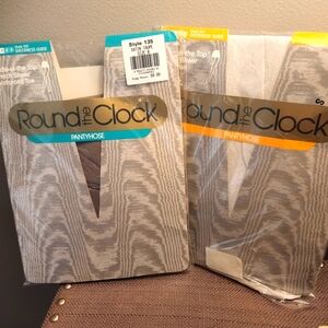2 Pairs Round The Clock Vintage NEW Pantyhose Size B Girdle Sheer Taupe And Ice